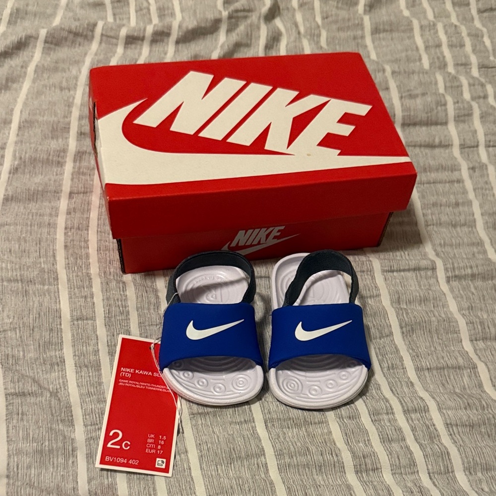 Nike Kids Blue and White Slide Sandals